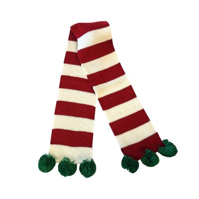 Midlee Christmas Striped Dog Scarf- Red/White & Green Pom Pom