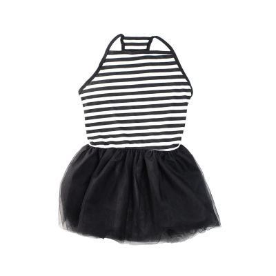 Midlee Elegant Black & White Stripe Tutu Large Dog Dress